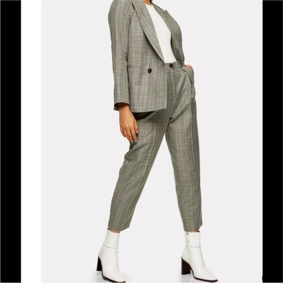 Topshop check ovoid peg Gray Plaid Pants - Picture 1 of 16